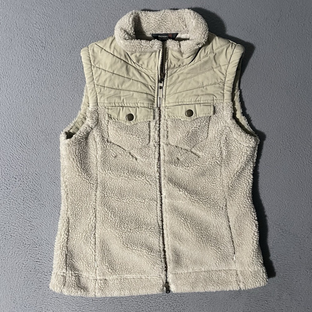 Royal Robbins Fleece Vest Womens Large Beige‎ Tan Full Zip Sleeveless Outdoor